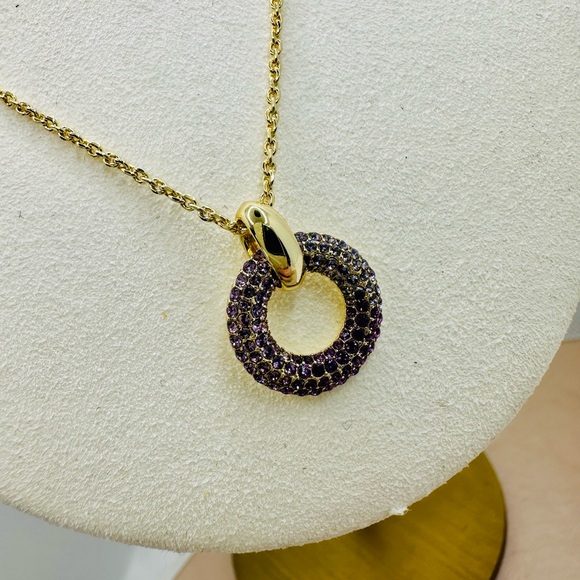 NEW! Kendra Scott Mikki Purple Mauve Ombre Gold Pave Short Pendant Necklace - Picture 5 of 15